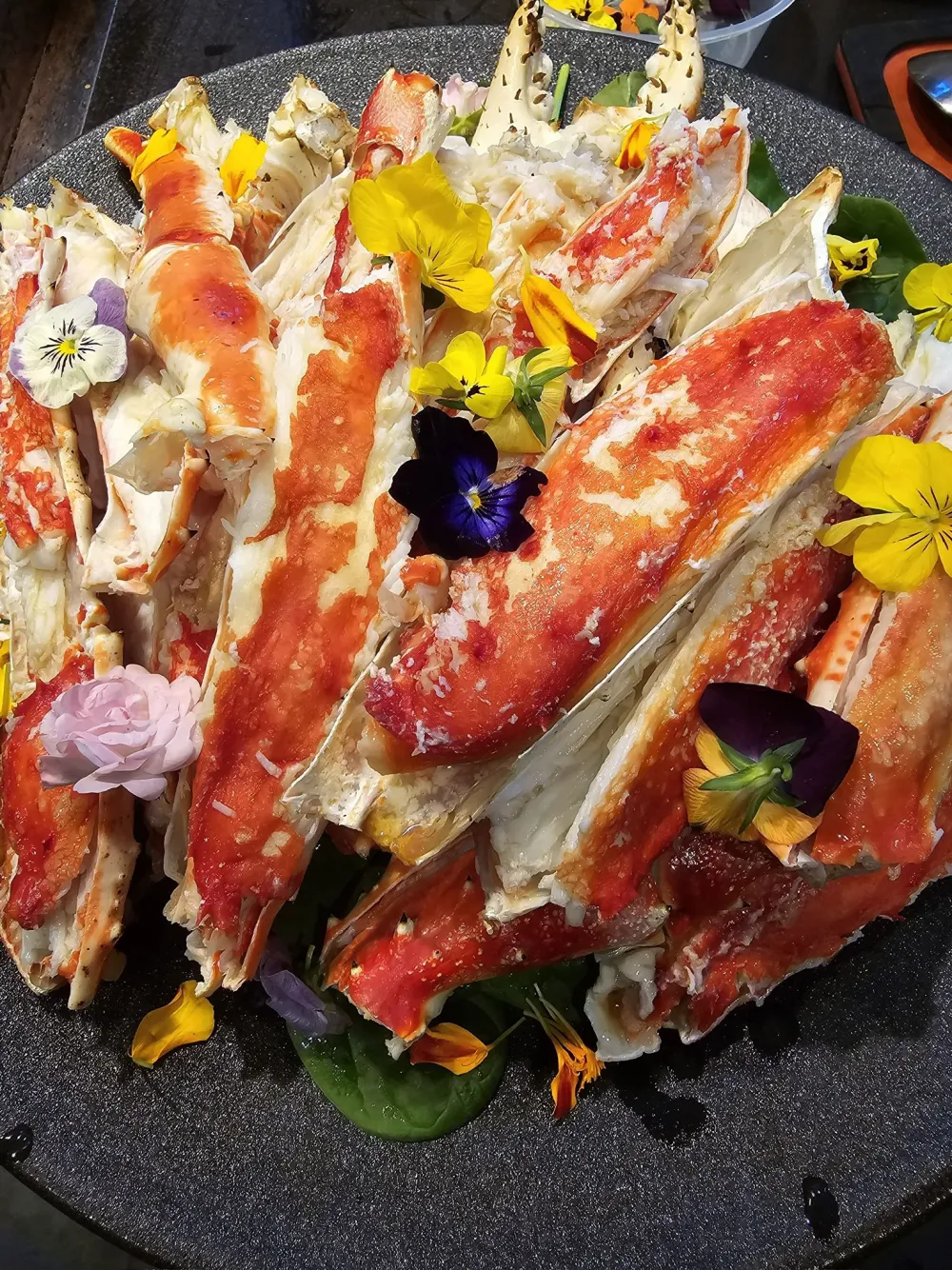 Alaskan king crab served on board Seawind