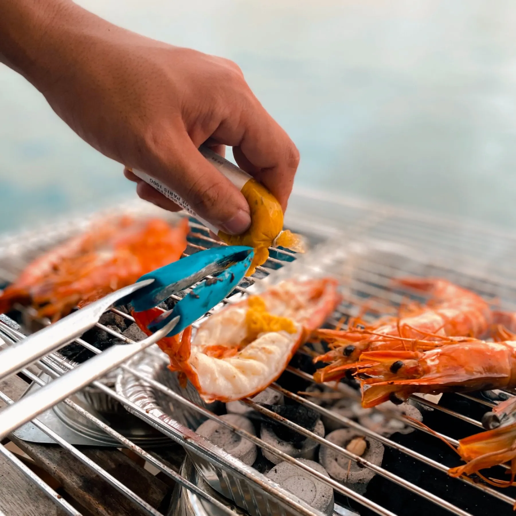 Prawns grilled on deck