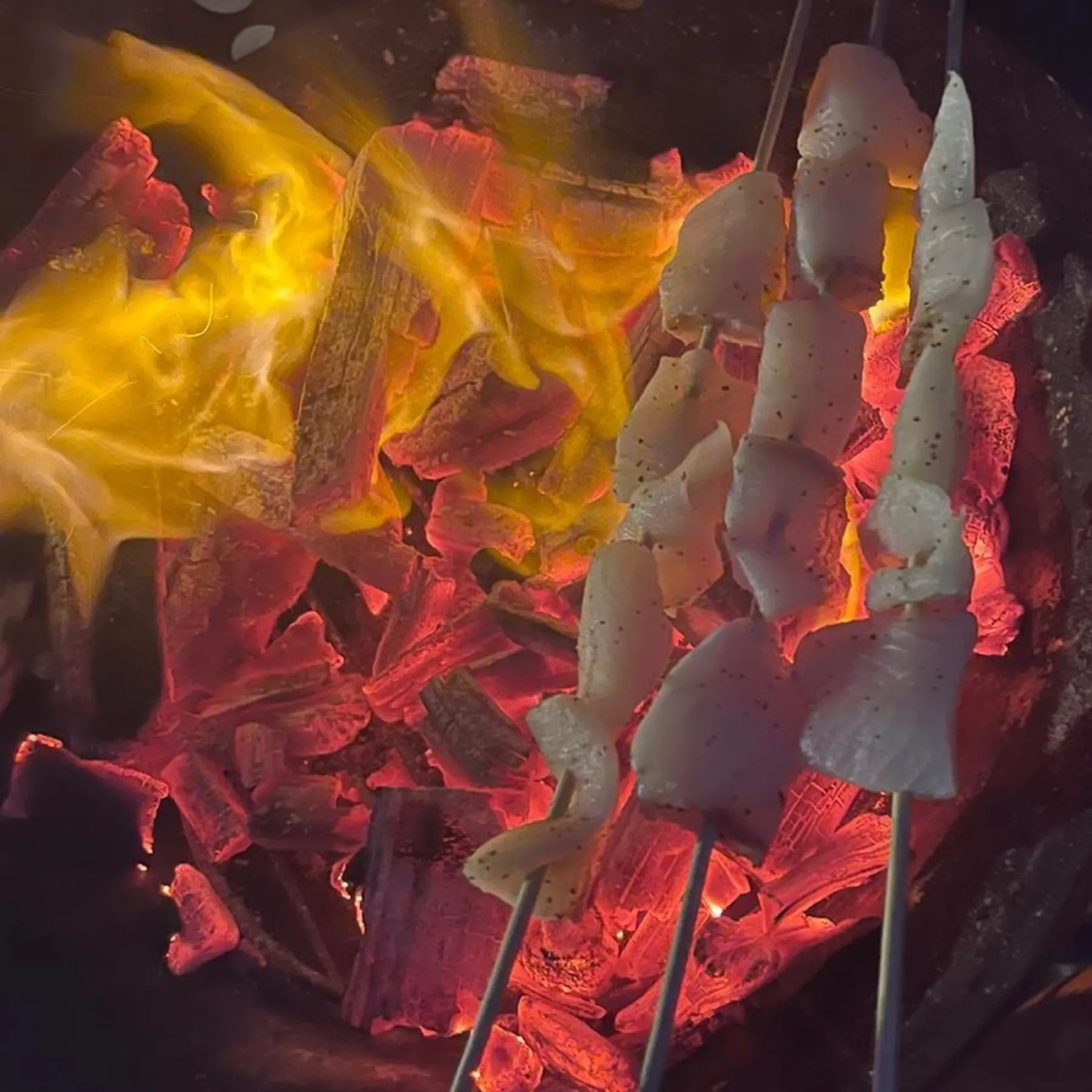 Skewers over charcoal