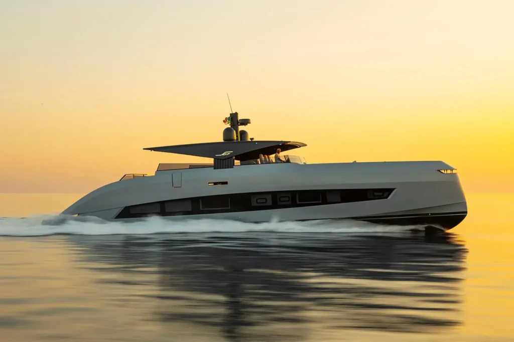 S07 Spider yacht cruising at sunset