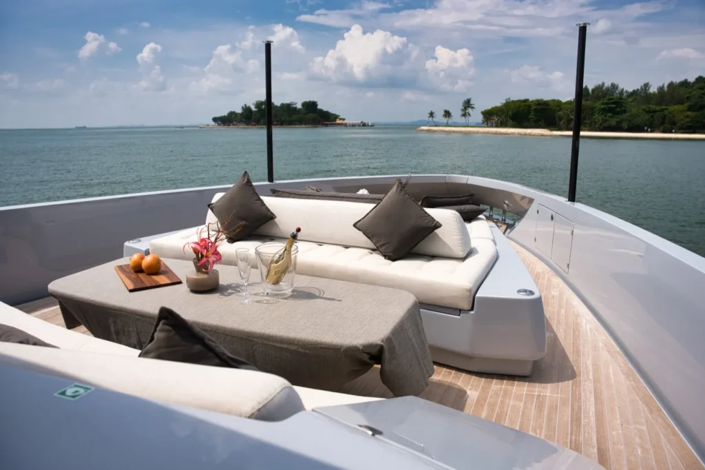 Bow lounge on Seawind off Lazarus Island